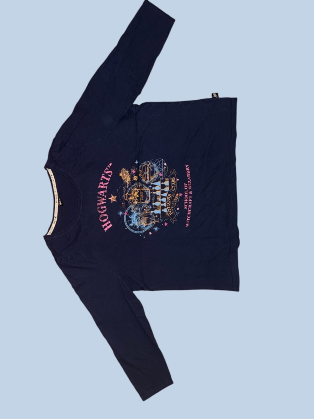 Hogwarts Navy Long Sleeve Graphic Tee Size UK 27=US XXL